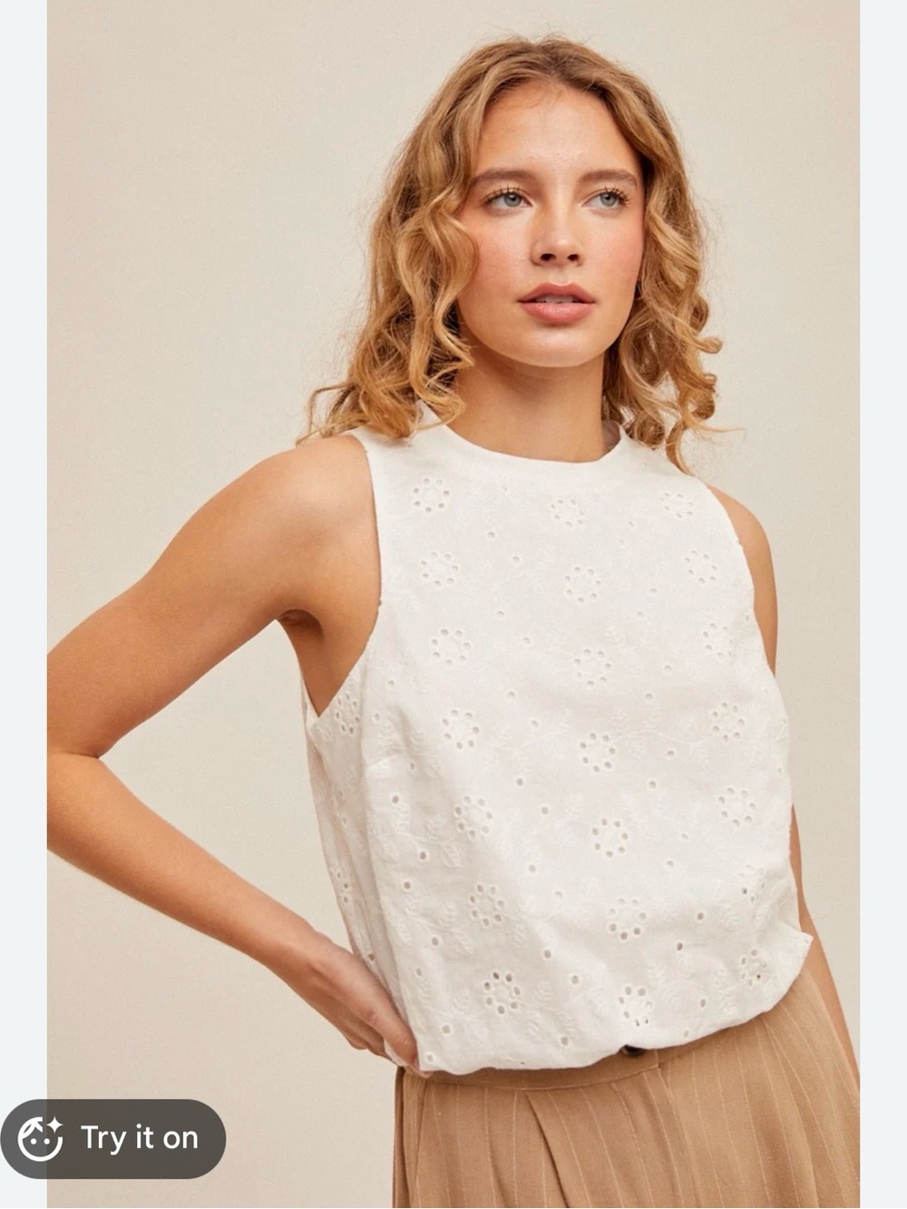 Mable Sleeveless White Eyelet Cotton Top